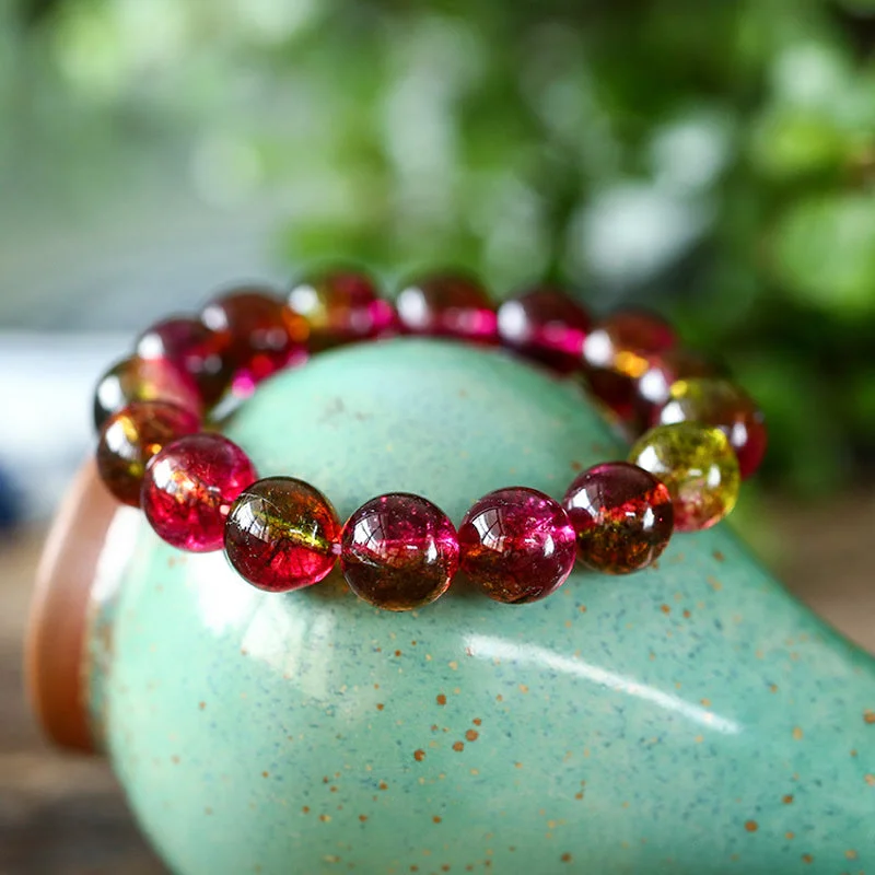 Dainty Bangles for Women-Buddha Stones Natural Tourmaline Love Wisdom Bracelet