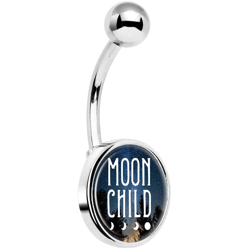 Trendy Belly Rings for Fashion Enthusiasts -Moon Child Belly Ring