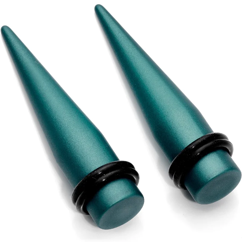 Women's Earrings – Elegant Designs for Every Personality--7/16 Teal Matte Silicone over Stainless Steel Straight Taper Set