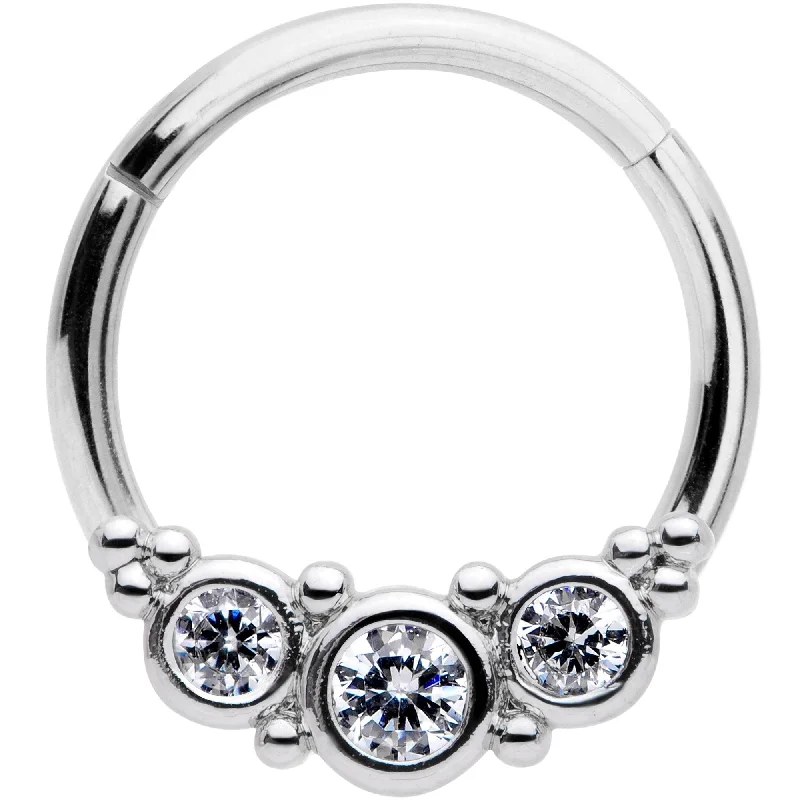 Nose Rings for Bold Fashion Statement -16 Gauge 3/8 Clear CZ Circle Trio Hinged Segment Ring Nose Rings for Bold Fashion Statement -16 Gauge 3/8 Clear CZ Circle Trio Hinged Segment Ring