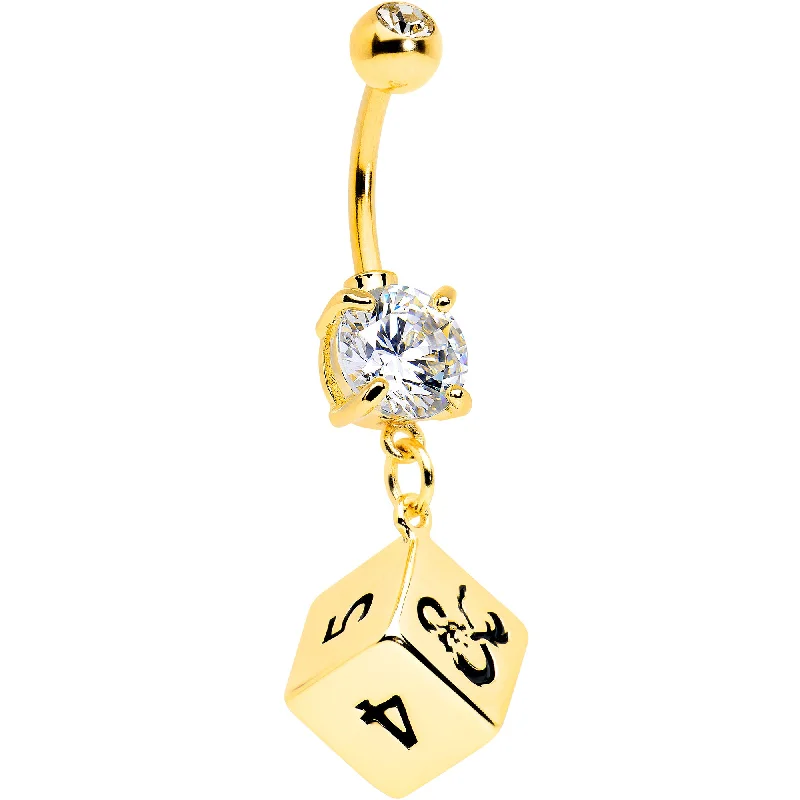 Stylish Belly Rings for Active Lifestyles -Licensed Dungeons & Dragons Clear CZ Gem Dice Dangle Belly Ring Stylish Belly Rings for Active Lifestyles -Licensed Dungeons & Dragons Clear CZ Gem Dice Dangle Belly Ring