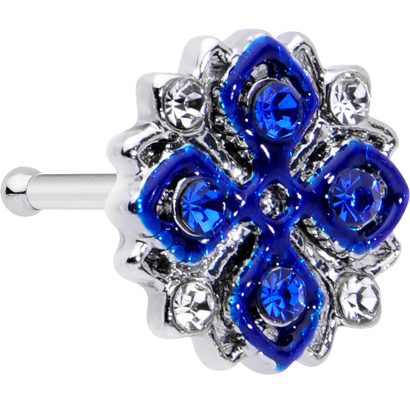 Affordable Nose Rings for All Styles -20 Gauge 1/4 Clear Blue Gem Embellished Cross Nose Bone Affordable Nose Rings for All Styles -20 Gauge 1/4 Clear Blue Gem Embellished Cross Nose Bone