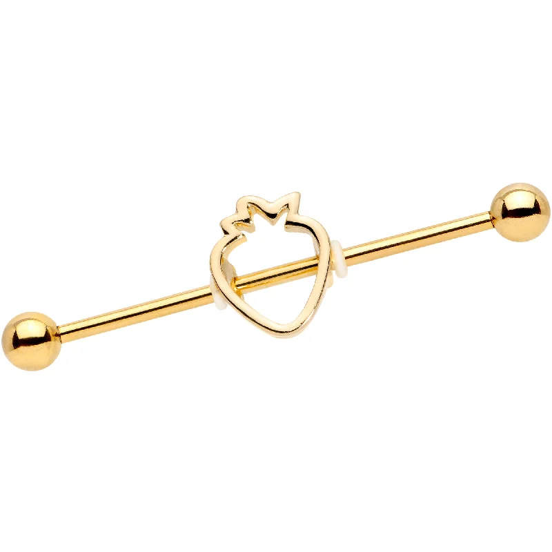 Women's Earrings – Elegant Designs for Every Personality--14 Gauge Gold Tone Summer Strawberry Industrial Barbell 38mm