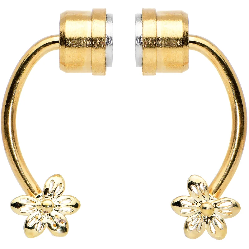 Nose Rings for Bold Personality -Flower Ends Gold Tone Non Pierced Magnetic Clip On Fake Septum Ring