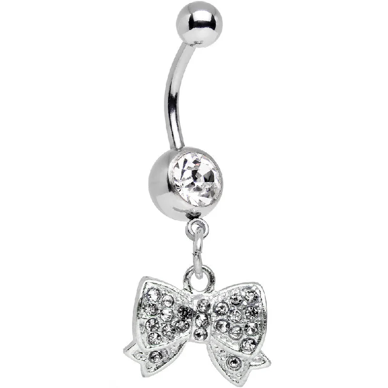 Gorgeous Belly Rings for Stunning Style -Clear Gem Bedecked Bow Tie Dangle Belly Ring Gorgeous Belly Rings for Stunning Style -Clear Gem Bedecked Bow Tie Dangle Belly Ring