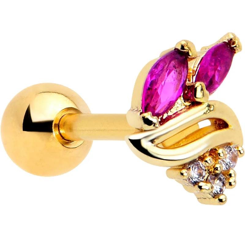 Women's Earrings – Elegant Designs for Every Personality--16 Gauge 1/4 Red CZ Gem Gold Tone Swirl Fan Cartilage Tragus Earring