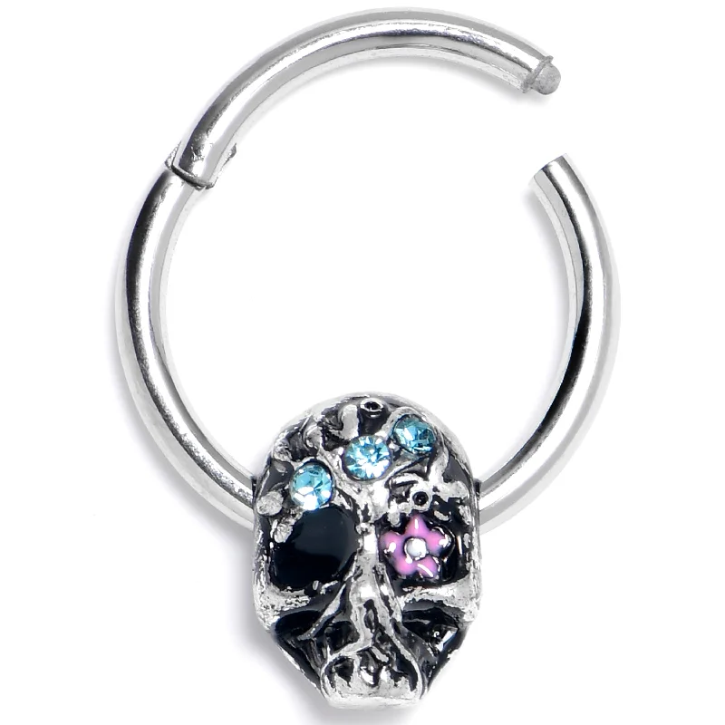 Nose Rings with Stunning Designs -16 Gauge 3/8 Blue Gem Stylish Skull Hinged Segment Ring Nose Rings with Stunning Designs -16 Gauge 3/8 Blue Gem Stylish Skull Hinged Segment Ring