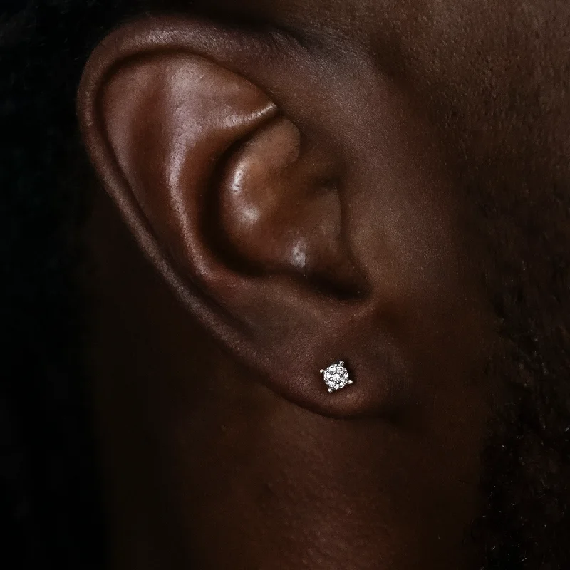 Shop Durable Men's Earrings for Everyday Wear-3mm Pave Round Earrings in White Gold