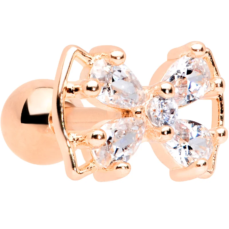 Women's Earrings – Elegant Designs for Every Personality--16 Gauge 1/4 Clear CZ Gem Rose Gold Tone Beauty Bow Cartilage Tragus