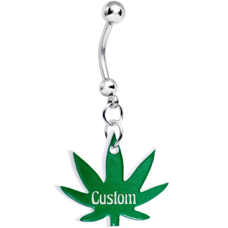 Comfortable Belly Rings with Sleek Design -Custom Marijuana Pot Leaf Personalized Dangle Belly Ring Comfortable Belly Rings with Sleek Design -Custom Marijuana Pot Leaf Personalized Dangle Belly Ring
