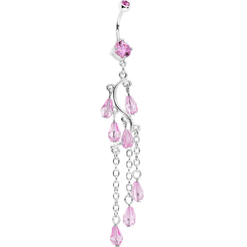 Custom Belly Rings for Exclusive Appeal -Pink Gem Prepare To Stare Sleek Curves Dangle Belly Ring Custom Belly Rings for Exclusive Appeal -Pink Gem Prepare To Stare Sleek Curves Dangle Belly Ring