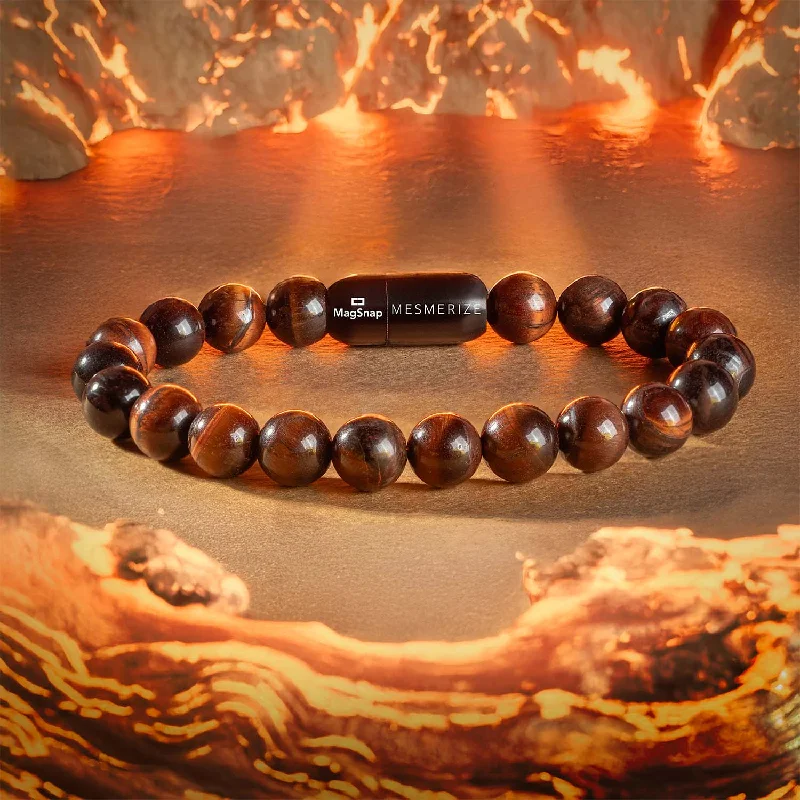 Leather Strap Bracelets for Men with Minimalist Design-Fearless Red Tiger Eye Natural Stone Bracelet with MagSnap 2 Leather Strap Bracelets for Men with Minimalist Design-Fearless Red Tiger Eye Natural Stone Bracelet with MagSnap 2