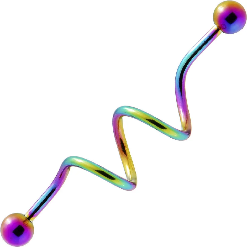 Women's Earrings – Elegant Designs for Every Personality--Spiral Rainbow Anodized Titanium Industrial Project Bar 42mm
