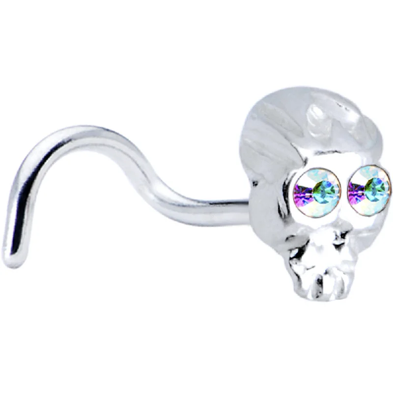 Designer Nose Rings for Luxury -Sterling Silver Aurora Skull Nose Ring Created with Crystals Designer Nose Rings for Luxury -Sterling Silver Aurora Skull Nose Ring Created with Crystals
