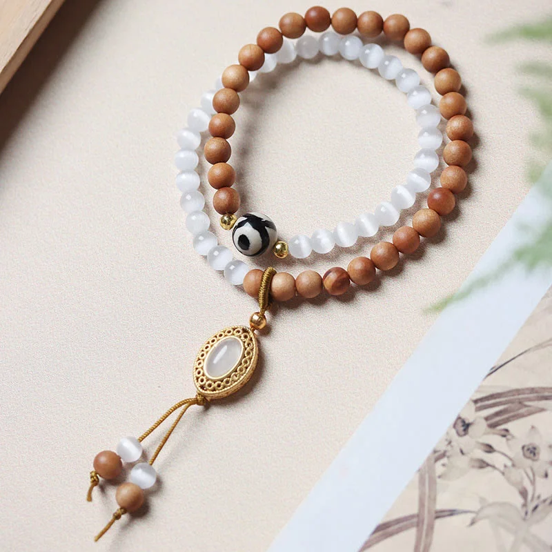 Beaded Bracelets with Gold Accents for Men-Buddha Stones Sandalwood Cat's Eye Three-eyed Dzi Bead Crystal Protectioin Bracelet Beaded Bracelets with Gold Accents for Men-Buddha Stones Sandalwood Cat's Eye Three-eyed Dzi Bead Crystal Protectioin Bracelet
