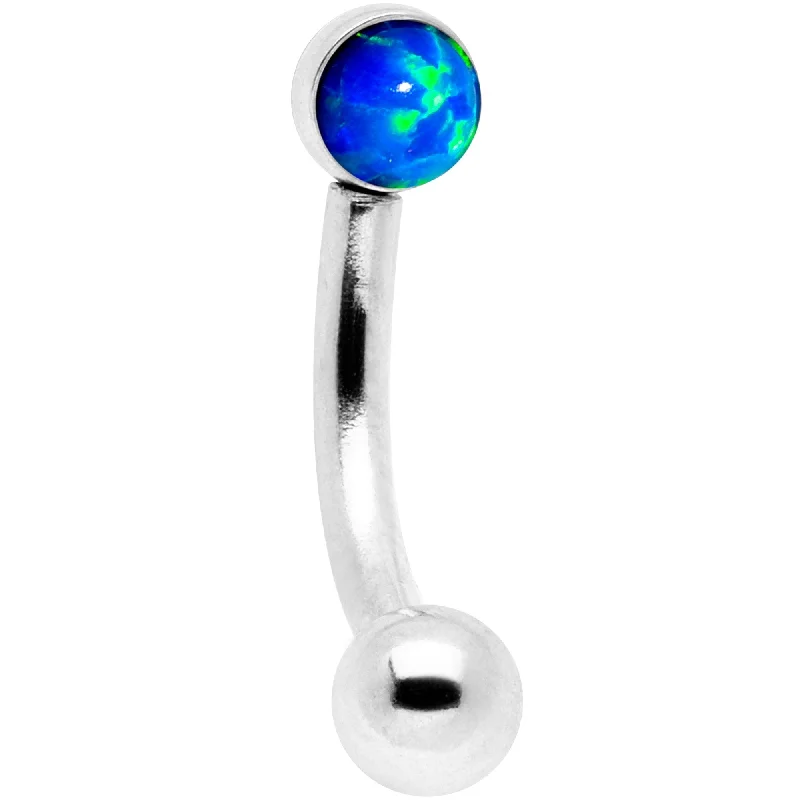 Women's Earrings – Elegant Designs for Every Personality--16 Gauge 1/4 Blue Synthetic Opal Flat Set Curved Eyebrow Rook Piercing