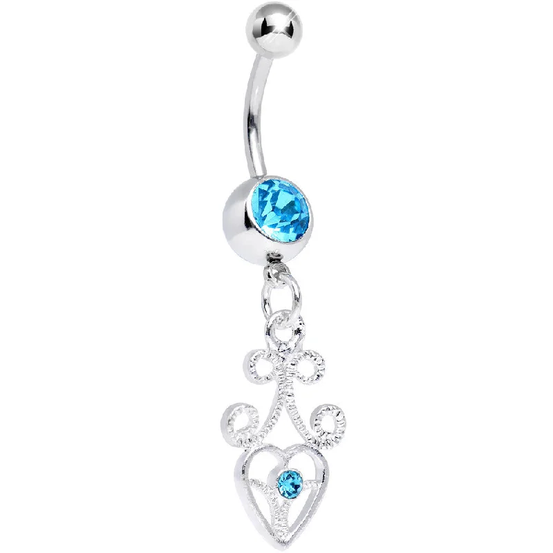 Comfortable Belly Rings with Bold Style -Aqua Gem Thrill of the Frill Heart Dangle Belly Ring Comfortable Belly Rings with Bold Style -Aqua Gem Thrill of the Frill Heart Dangle Belly Ring