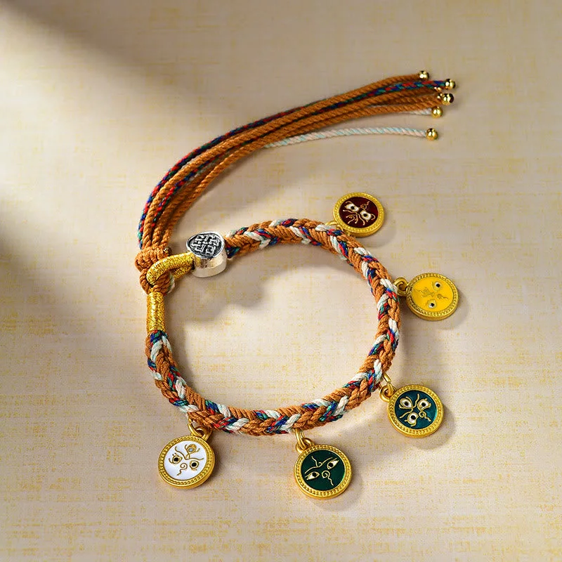 Men's Bracelets with Natural Gemstones-Buddha Stones Handmade Tibetan Multicolored Rope Five God Of Wealth Luck Bracelet Men's Bracelets with Natural Gemstones-Buddha Stones Handmade Tibetan Multicolored Rope Five God Of Wealth Luck Bracelet