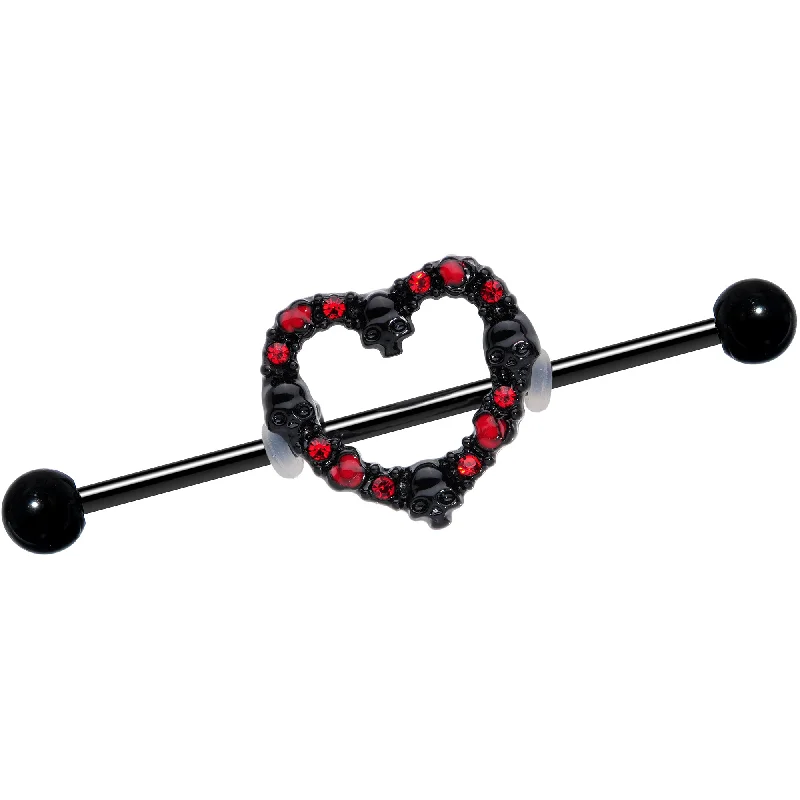 Women's Earrings – Elegant Designs for Every Personality--14 Gauge Red CZ Gem Black Skull Heart Halloween Industrial Barbell 38mm Women's Earrings – Elegant Designs for Every Personality--14 Gauge Red CZ Gem Black Skull Heart Halloween Industrial Barbell 38mm