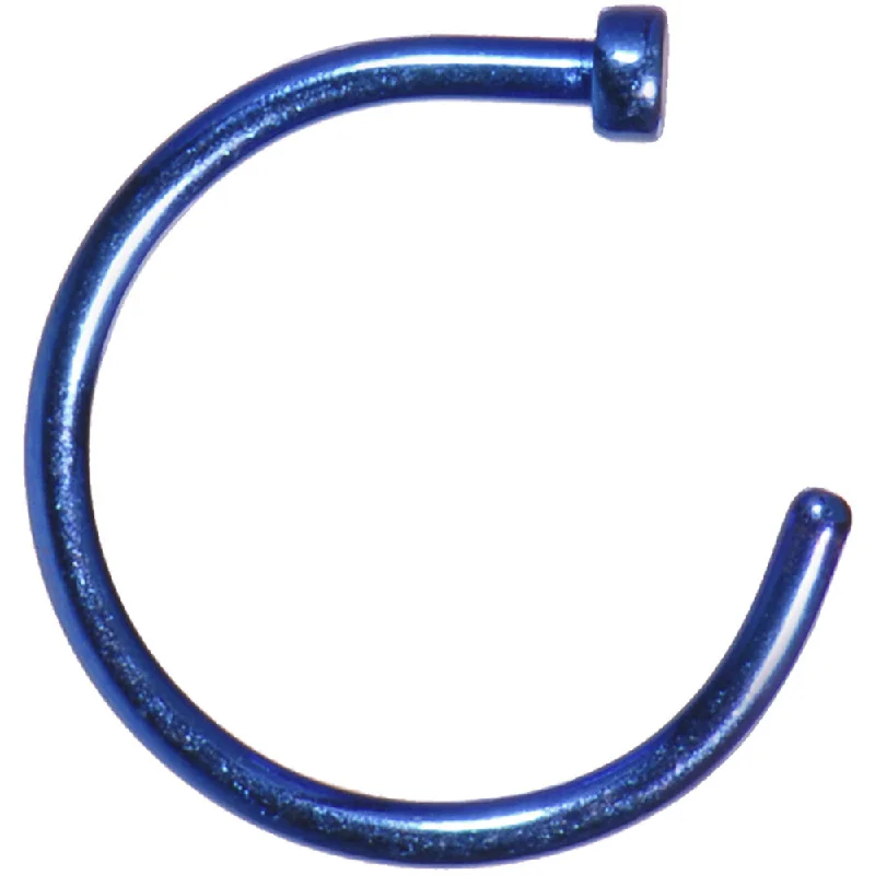 Stylish Nose Rings with Shiny Gems -20 Gauge 3/8 Blue Anodized Titanium Nose Hoop