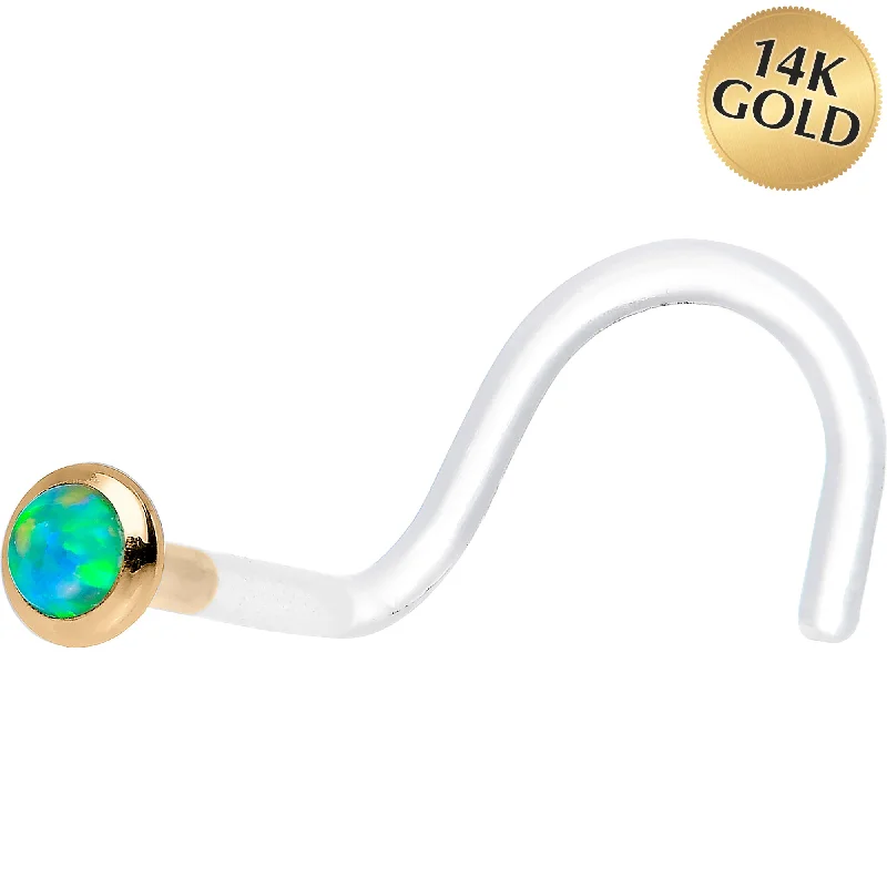 Nose Rings for Showcasing Personal Style -18 Gauge Yellow Gold 2mm Lime Synthetic Opal Bioplast Nose Ring Nose Rings for Showcasing Personal Style -18 Gauge Yellow Gold 2mm Lime Synthetic Opal Bioplast Nose Ring