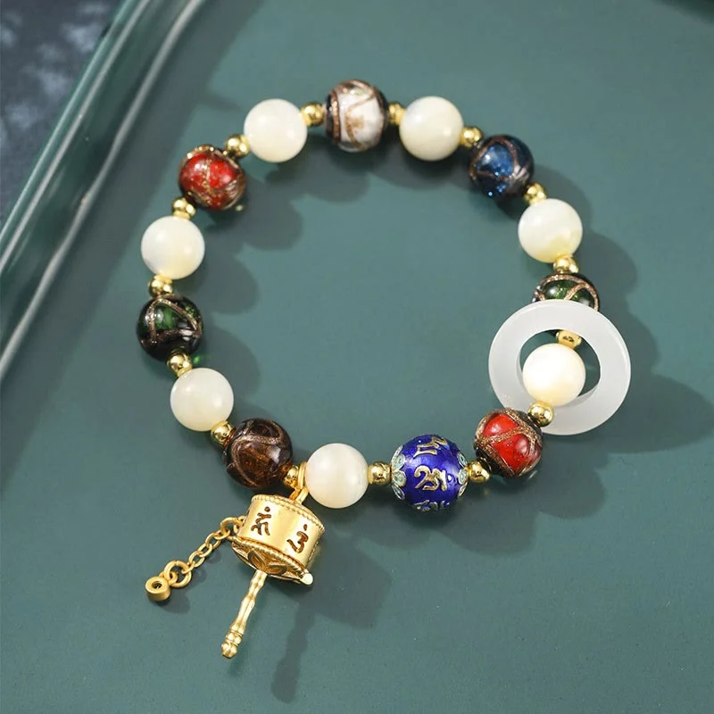 Luxury Leather Bracelets for Men-Buddha Stones Tibetan Incense Ash Liuli Glass Tridacna Stone Sun Stone Om Mani Padme Hum Prayer Wheel Charm Bracelet Luxury Leather Bracelets for Men-Buddha Stones Tibetan Incense Ash Liuli Glass Tridacna Stone Sun Stone Om Mani Padme Hum Prayer Wheel Charm Bracelet