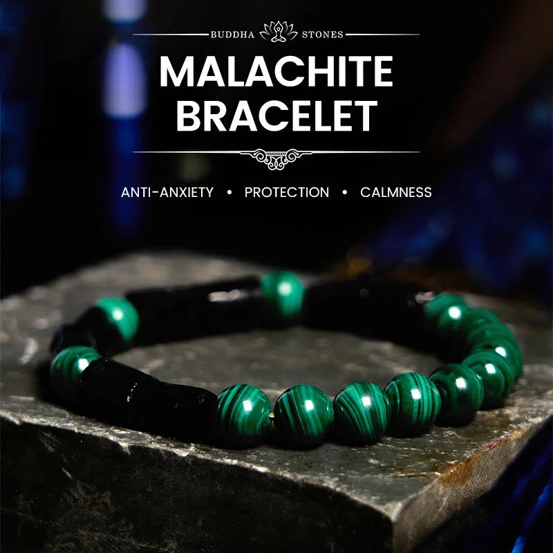 Leather and Metal Bracelets for Men-Buddha Stones Malachite Black Tourmaline Purity Bracelet Leather and Metal Bracelets for Men-Buddha Stones Malachite Black Tourmaline Purity Bracelet