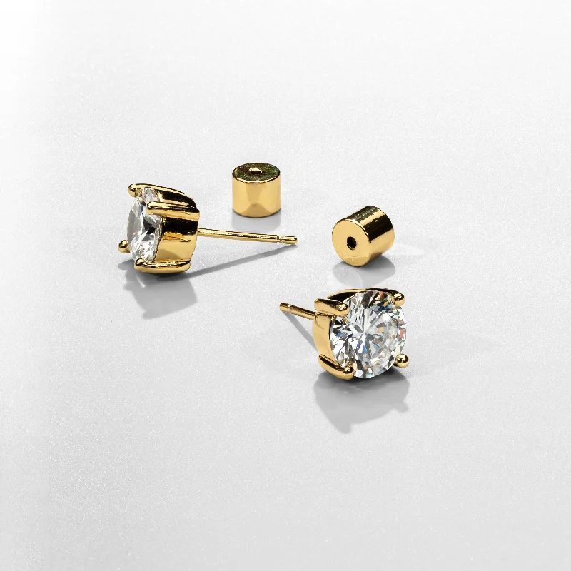 Shop Durable Men's Earrings for Everyday Wear-Round Diamond Stud Earrings (Gold)