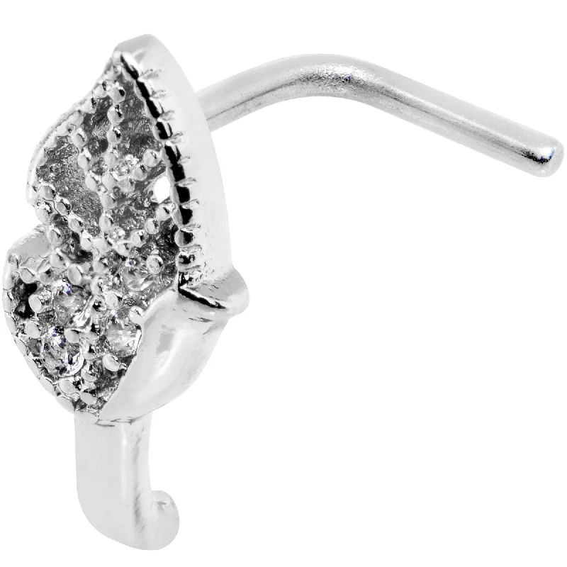 Nose Rings for Casual Wear -18 Gauge Clear CZ Leaf Faux Hoop L Shaped Nose Ring