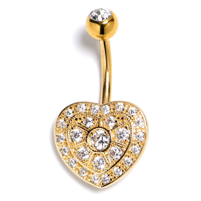 Belly Rings with Chic and Bold Accents -Clear Gem Gold Tone Ultra Luxe Heart Belly Ring Belly Rings with Chic and Bold Accents -Clear Gem Gold Tone Ultra Luxe Heart Belly Ring