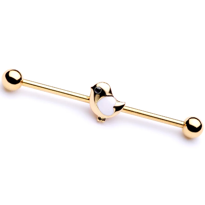 Women's Earrings – Elegant Designs for Every Personality--14 Gauge Black Gem Gold Tone Baby Bird Industrial Barbell 38mm
