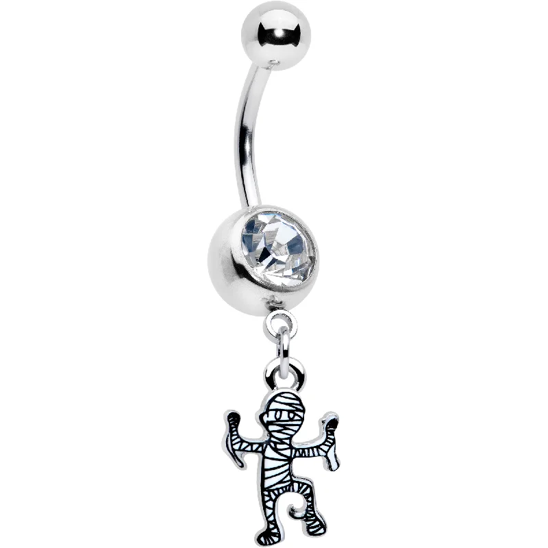 Comfortable Belly Rings for Glamorous Style -Clear Gem Two Tone Halloween Mummy Dangle Belly Ring Comfortable Belly Rings for Glamorous Style -Clear Gem Two Tone Halloween Mummy Dangle Belly Ring