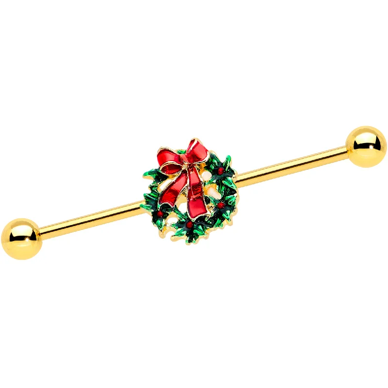 Women's Earrings – Elegant Designs for Every Personality--14 Gold Tone Festive Wreath Bow Christmas Industrial Barbell 38mm Women's Earrings – Elegant Designs for Every Personality--14 Gold Tone Festive Wreath Bow Christmas Industrial Barbell 38mm