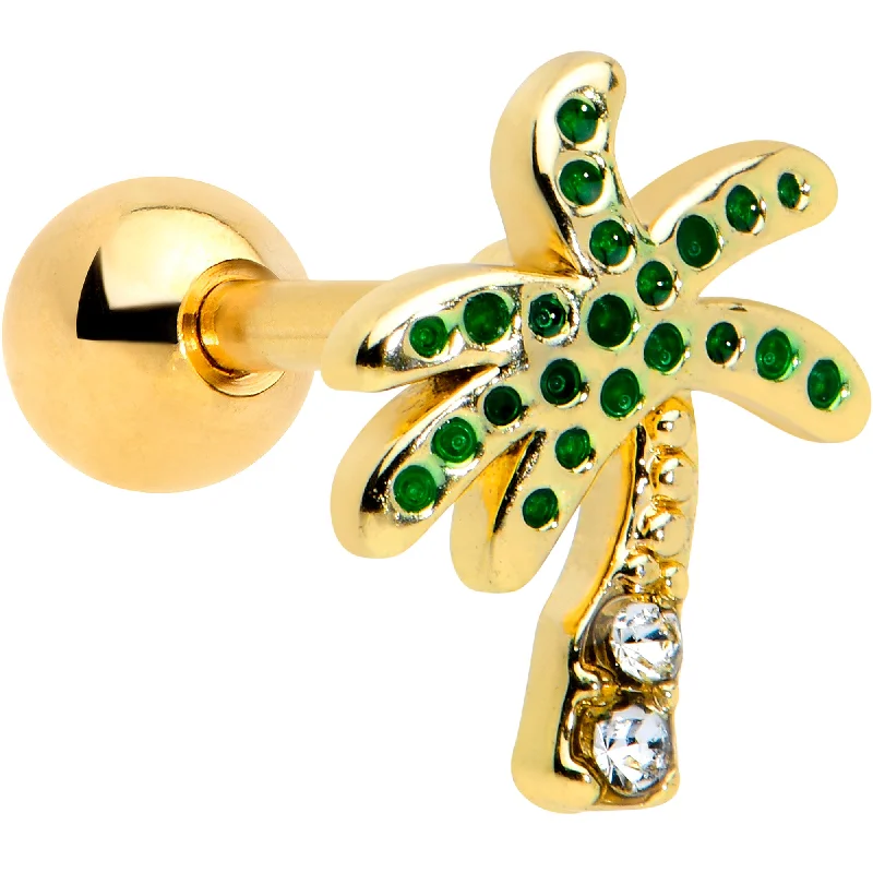 Women's Earrings – Elegant Designs for Every Personality--16 Gauge 1/4 Clear Gem Gold Tone Retro Palm Tree Cartilage Tragus Women's Earrings – Elegant Designs for Every Personality--16 Gauge 1/4 Clear Gem Gold Tone Retro Palm Tree Cartilage Tragus