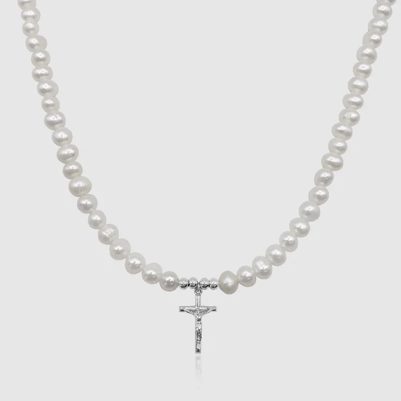Exclusive Men's Necklaces & Pendants for the Modern Gentleman-Crucifix Real Pearl Necklace (Silver) Exclusive Men's Necklaces & Pendants for the Modern Gentleman-Crucifix Real Pearl Necklace (Silver)