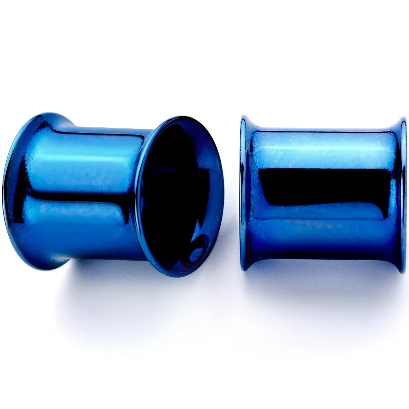 Women's Earrings – Elegant Designs for Every Personality--Blue Anodized Steel Double Flare Tunnel Plug Set 4mm to 16mm