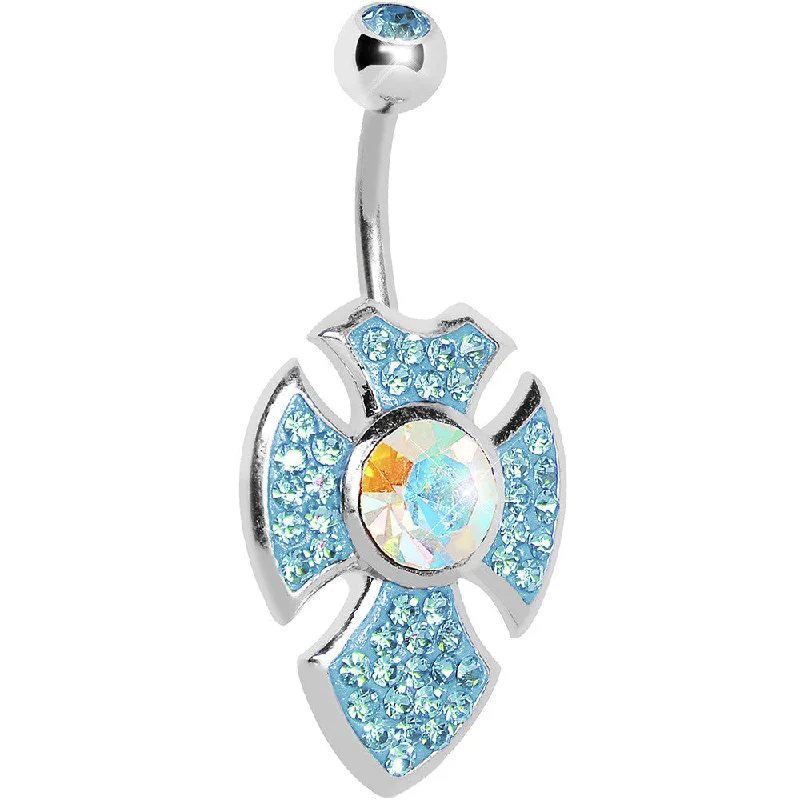Belly Rings with Creative Details -Aqua Gem Aurora Center Latin Cross Belly Ring