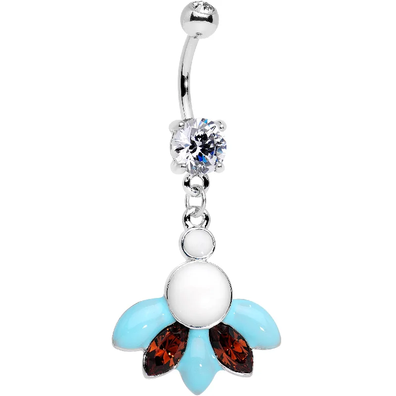 Custom Belly Rings for Fashionable Touch -Clear Orange Gem Daring White Blue Deco Dangle Belly Ring Custom Belly Rings for Fashionable Touch -Clear Orange Gem Daring White Blue Deco Dangle Belly Ring