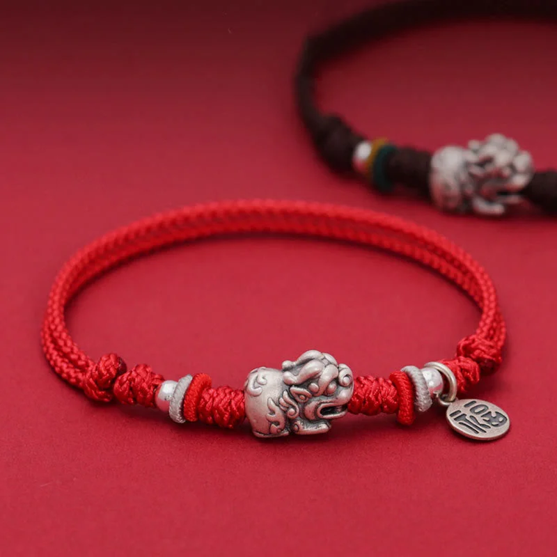 Stylish Black Bracelets for Men-Buddha Stones 925 Sterling Silver PiXiu Fu Character Wealth Luck Handmade Braided Bracelet Stylish Black Bracelets for Men-Buddha Stones 925 Sterling Silver PiXiu Fu Character Wealth Luck Handmade Braided Bracelet
