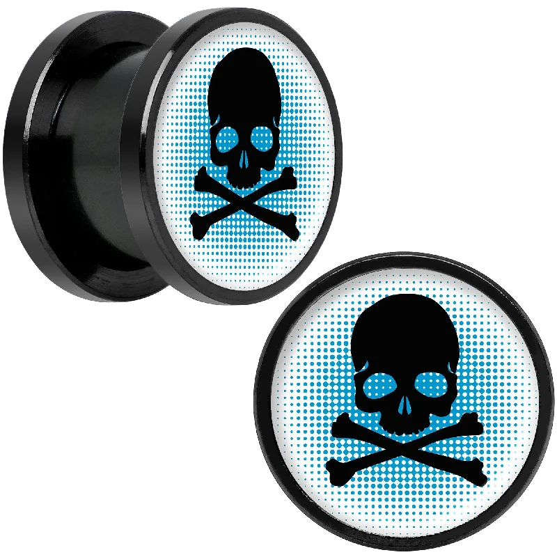 Women's Earrings – Elegant Designs for Every Personality--Blue Black Skull Black Anodized Screw Fit Plug Set 1/2 Women's Earrings – Elegant Designs for Every Personality--Blue Black Skull Black Anodized Screw Fit Plug Set 1/2