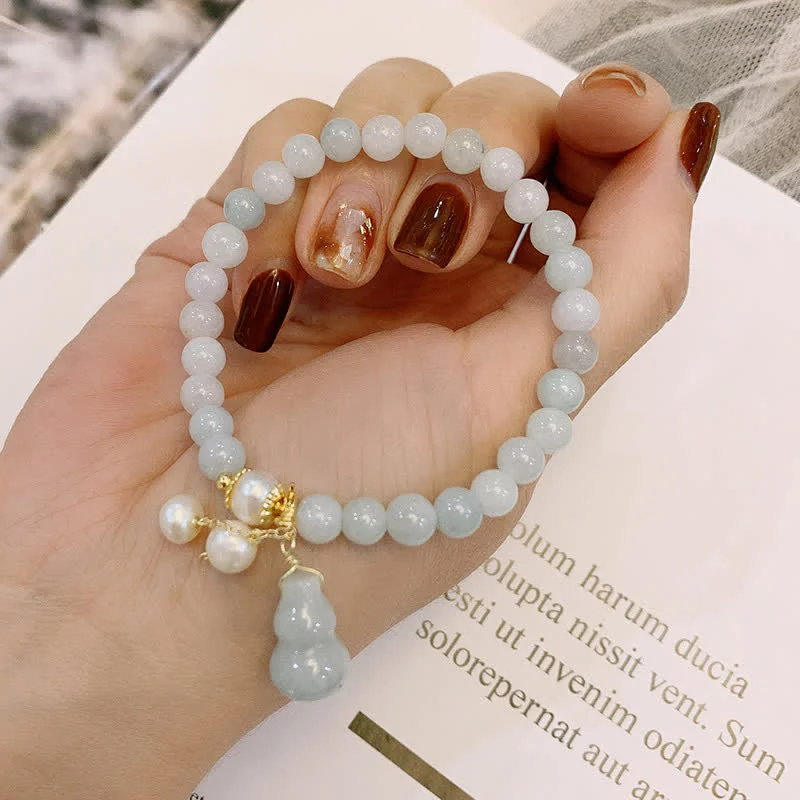 Handcrafted Wedding Bangles for Women-Buddha Stones Natural Jade Pearl Gourd Prosperity Luck Bracelet Handcrafted Wedding Bangles for Women-Buddha Stones Natural Jade Pearl Gourd Prosperity Luck Bracelet
