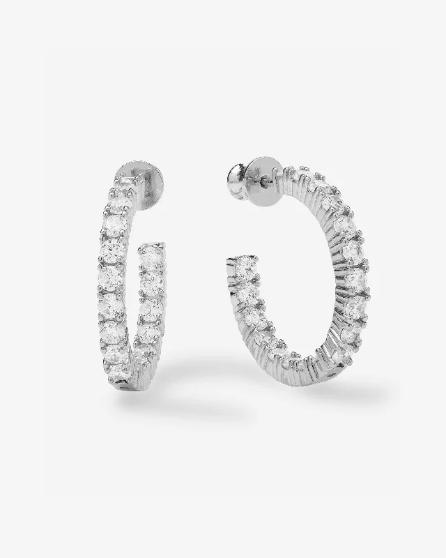 Women's Earrings – Elegant Designs for Every Personality--Heiress Hoops 1" - Silver|White Diamondettes