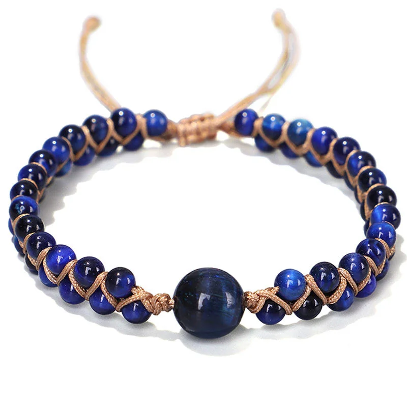 Personalized Leather Bangles for Women-Buddha Stones Divine Blue Tiger Eye Stone Protection Bracelet