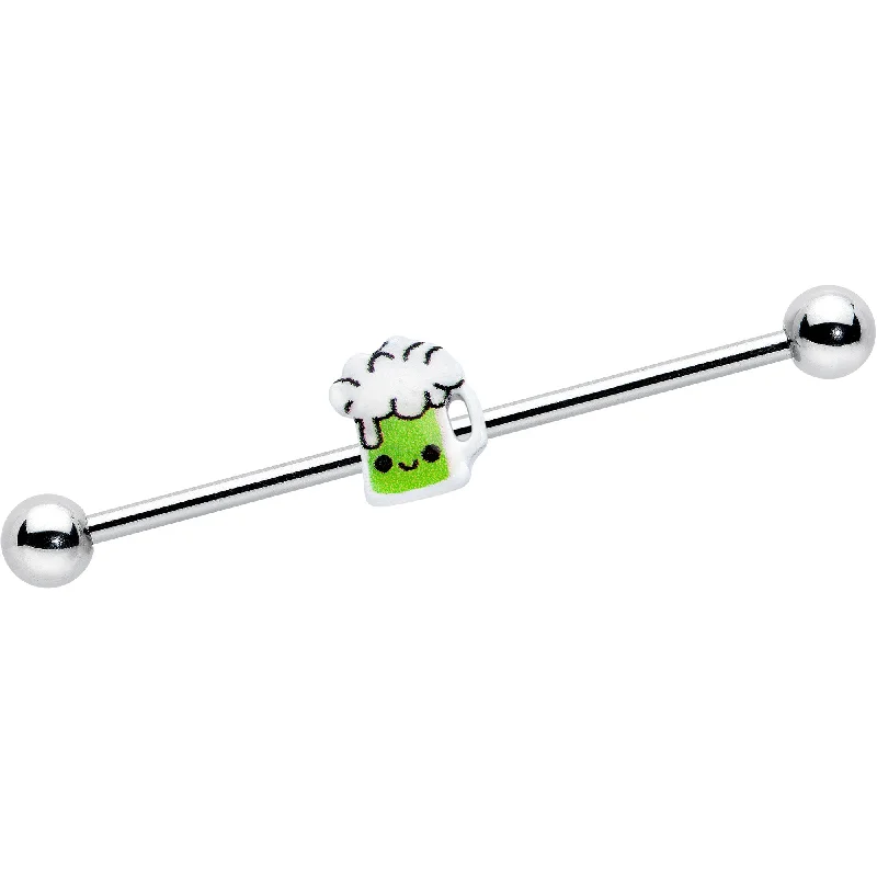 Women's Earrings – Elegant Designs for Every Personality--14 Gauge Sweet Happy Green Beer St Patricks Industrial Barbell 38mm