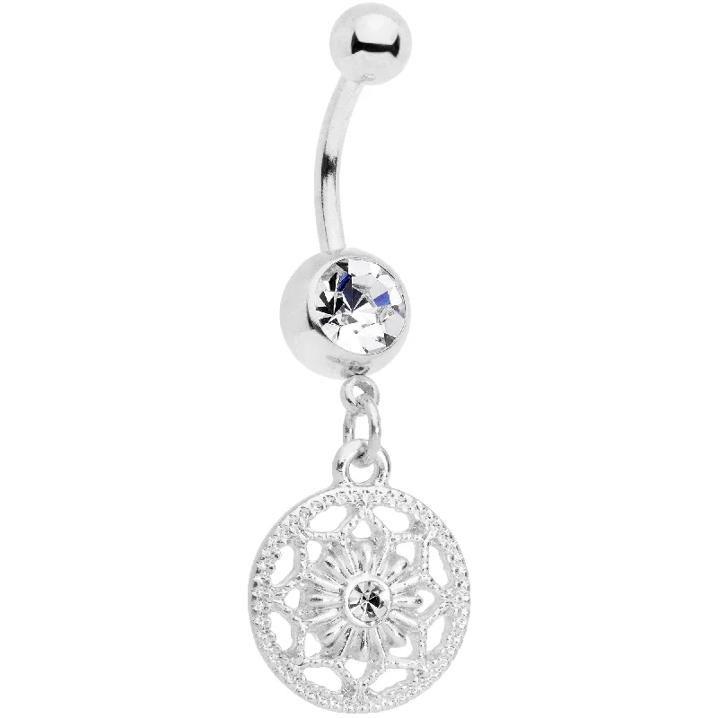 Stylish Belly Rings for Elegant Women -Clear Gem Ring Around a Snowflake Dangle Belly Ring Stylish Belly Rings for Elegant Women -Clear Gem Ring Around a Snowflake Dangle Belly Ring