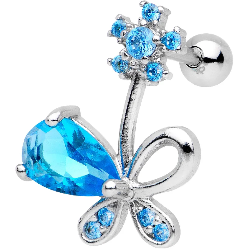 Women's Earrings – Elegant Designs for Every Personality--Blue CZ Gem Glamour Bow Left Cartilage Tragus Earring