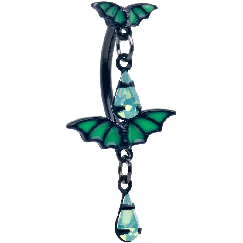 Belly Rings for Casual Fashion -Black Green Bat Wings Dangle Double Mount Belly Ring Belly Rings for Casual Fashion -Black Green Bat Wings Dangle Double Mount Belly Ring