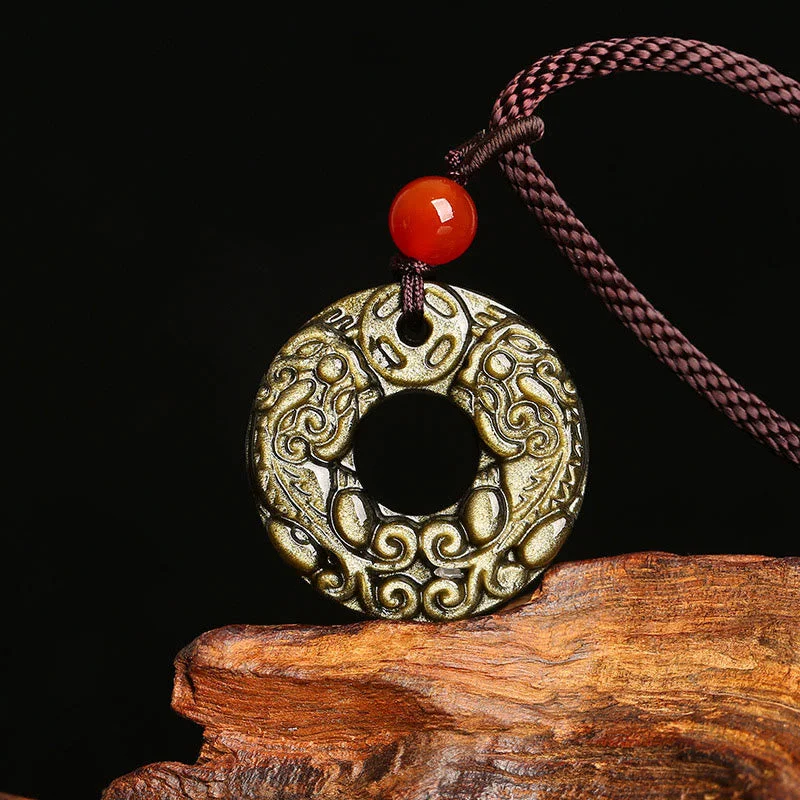 Shop Classic Women's Necklaces & Pendants with a Modern Twist-Buddha Stones Gold Sheen Obsidian Peace Buckle Pixiu Copper Coin Wealth Necklace Pendant Shop Classic Women's Necklaces & Pendants with a Modern Twist-Buddha Stones Gold Sheen Obsidian Peace Buckle Pixiu Copper Coin Wealth Necklace Pendant