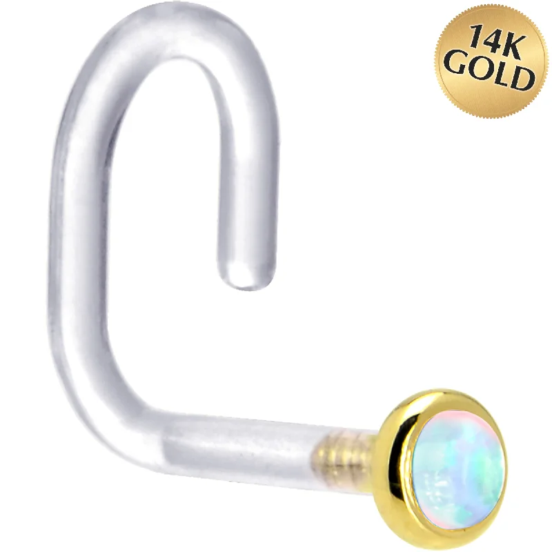 Nose Rings for Expressive Looks -18 Gauge 1/4 Yellow Gold 2mm White Synthetic Opal Bioplast Nose Ring Nose Rings for Expressive Looks -18 Gauge 1/4 Yellow Gold 2mm White Synthetic Opal Bioplast Nose Ring