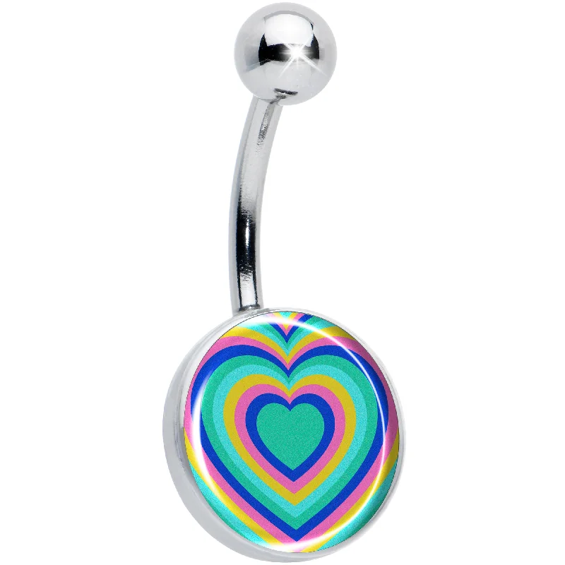 Belly Rings with Silver Finish -Rainbow Retro Heart Belly Ring